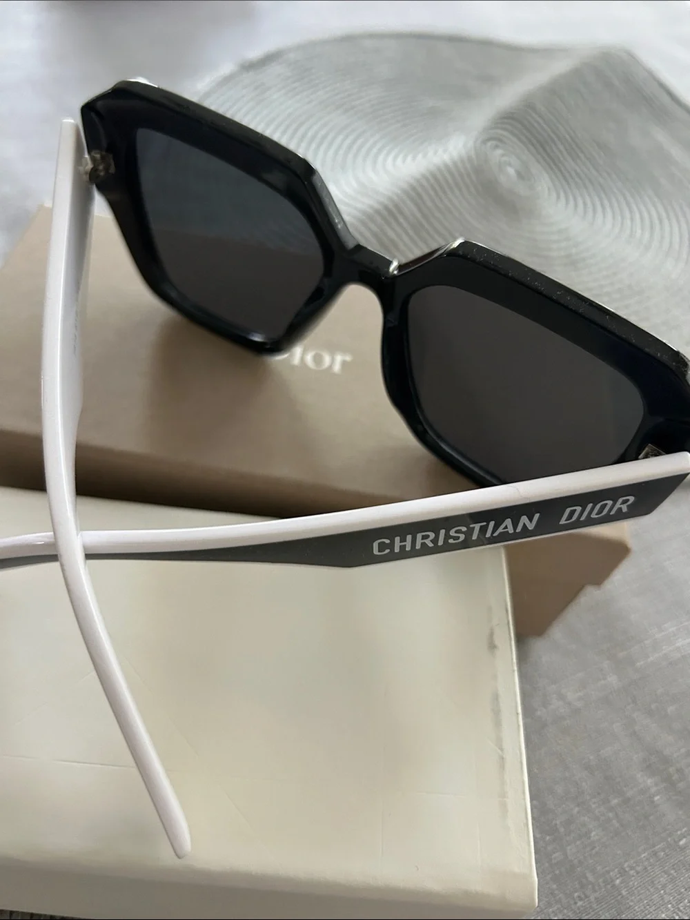 Dior Black Oversized Hexagonal Sunglasses with Gold Star Accents